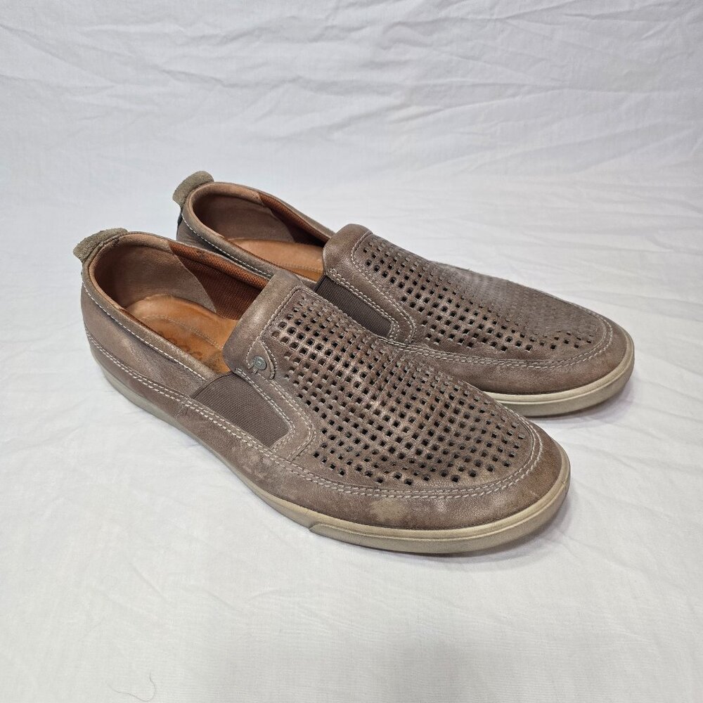 Ecco Collin Mens Shoes 13 Leather Loafer Brown Laser Perforated Slip on
